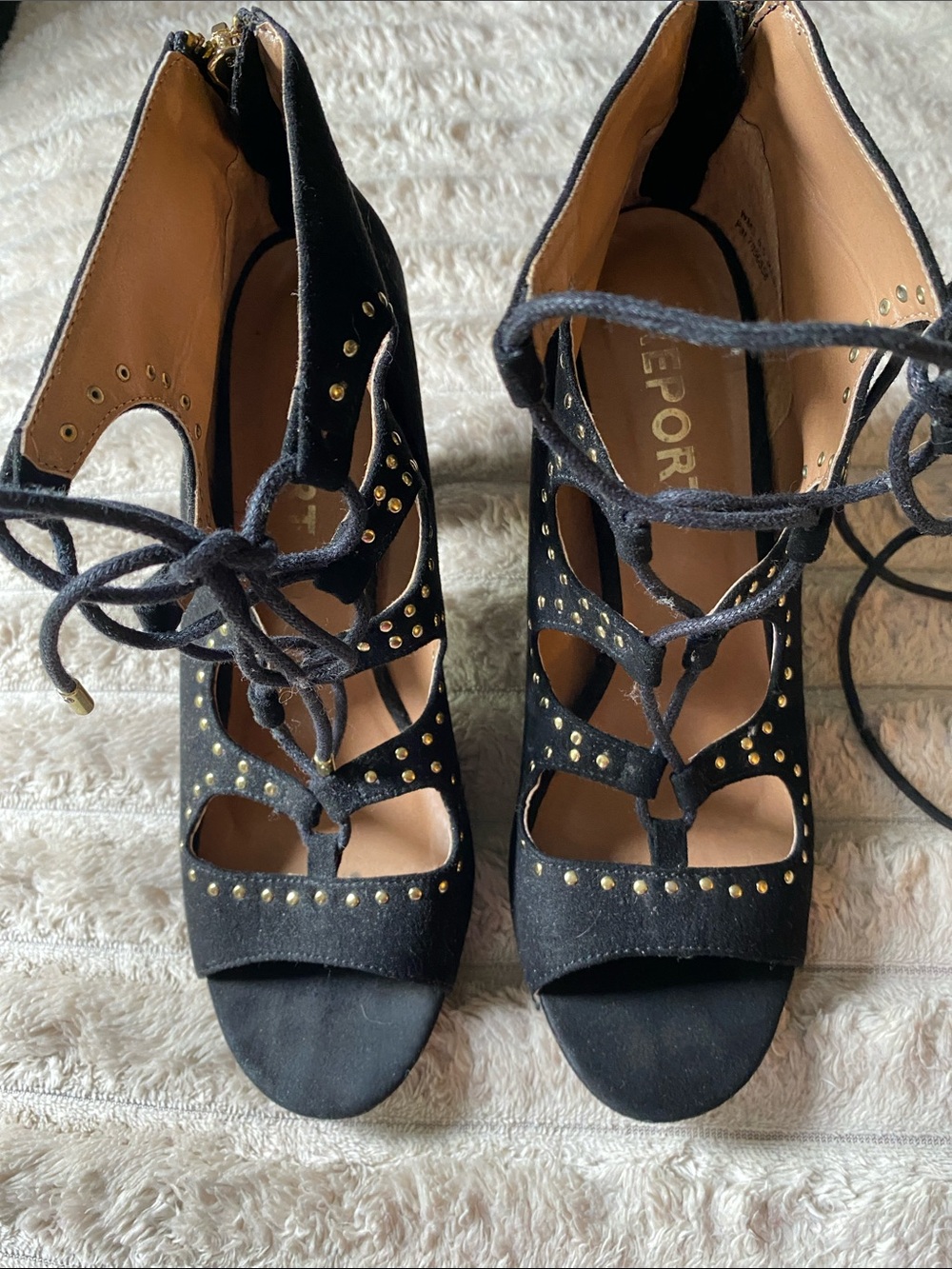 Report Black Studded Lace-Up Womenβs Heels